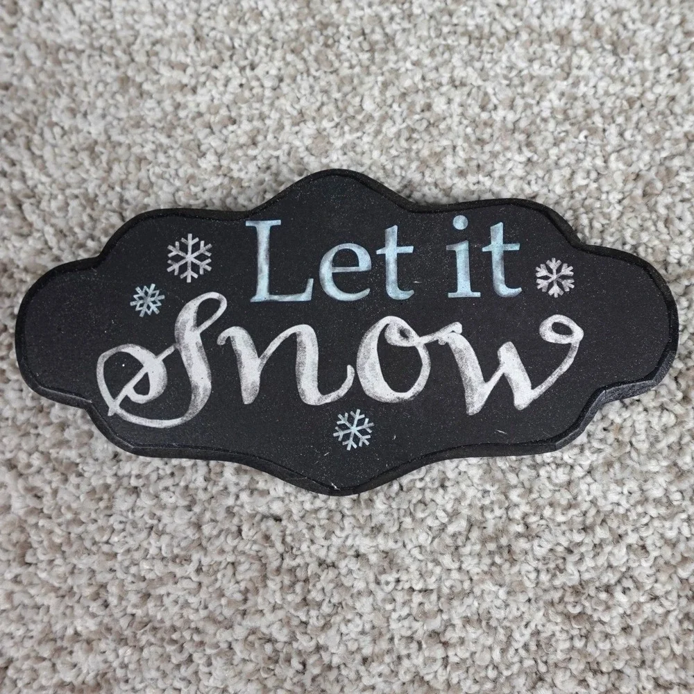 Creative Co-Op‎ Let it Snow Chalkboard Style Wooden Wall Plaque Winter Decor